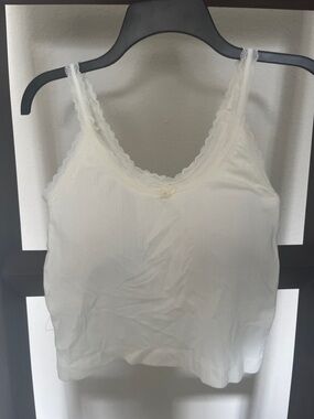 White Lace-Trim Tank Top with Rose